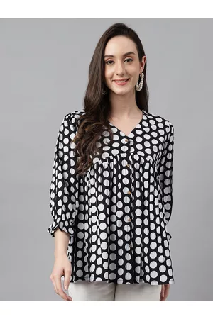 Janasya Women Polka Dots Printed Empire Cotton Top