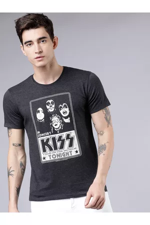 LocoMotive Men Charcoal Grey Printed Round Neck T-shirt