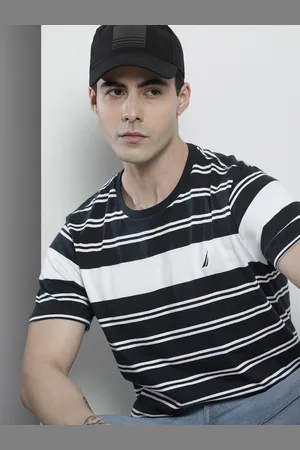 Nautica Men Pure Cotton Striped Round Neck T-shirt