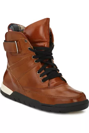 Eego Italy Men Tan Solid Synthetic High-Top Flat Boots