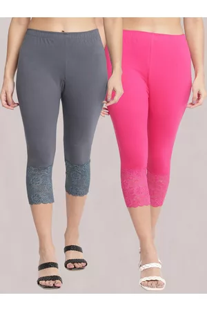 GRACIT Women Grey & Pink Skinny Fit Capris