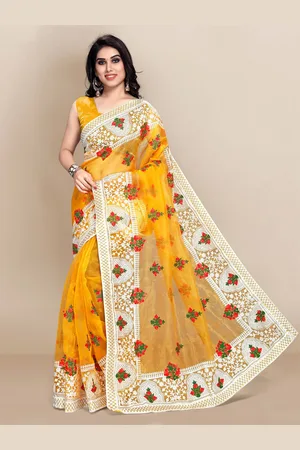 VAIRAGEE Floral Embroidered Organza Saree