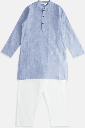 Pantaloons Boys Blue Striped Woven Design Pure Cotton Kurta with Pyjamas