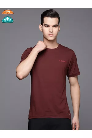 Columbia Men Brown Printed Tech Trail UPF50 Omni-Wick & Omni-Shade Slim Fit T-shirt