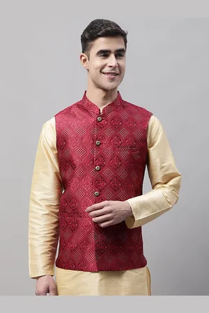 Jompers Men Woven Design Mandarin Collar Nehru Jackets