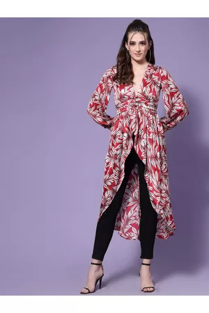 KASSUALLY Women V-Neck Printed Flared Meadow Flora Shrug