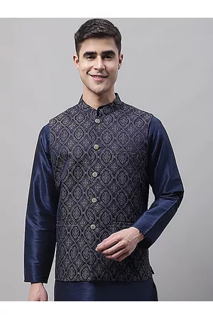 Jompers Men Woven Design Mandarin Collar Nehru Jacket