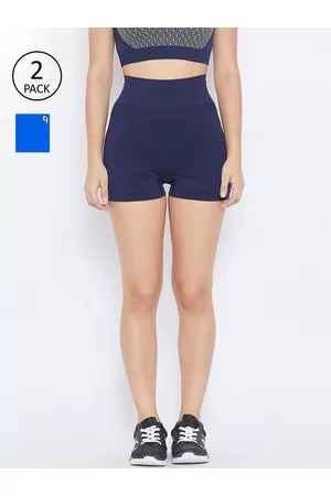 C9 Women Pack Of 2 Blue Solid Slim Fit Sports Shorts