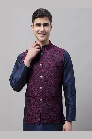 Jompers Men Woven Design Mandarin Collar Nehru Jackets