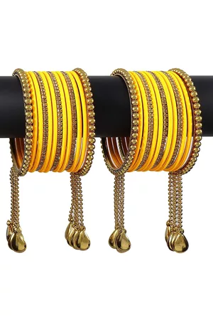 NMII Set of 26 Zircon Gemstone Studded Chain & Latkan Work Bangles