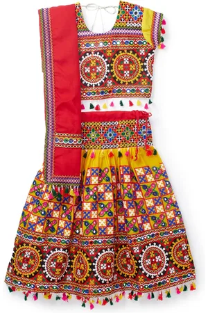 Banjara Girls Kutchi Embroidered Cotton Ready to Wear Lehenga & Blouse With Dupatta
