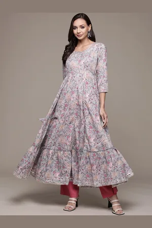 Ishin Women Floral Printed Tiering Pure Cotton Anarkali Kurta