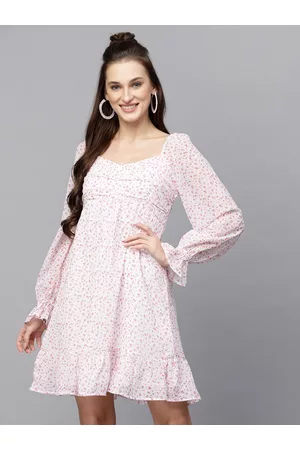 Aayu Floral Printed Smocked Georgette A-Line Dress