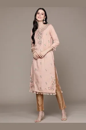 Ishin Women Notch Neck Floral Embroidered Yoke Design Kurta