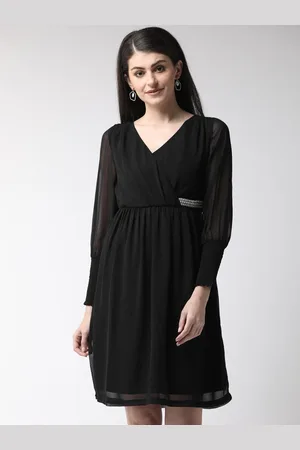 Antheaa Women Black Solid Wrap Dress