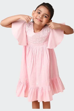 Fabindia Girls Embroidered Cotton A-Line Dress