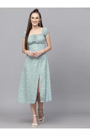 Aayu Green Floral Printed A-Line Midi Dress