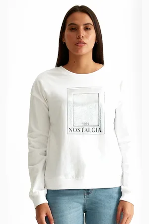 COVER STORY Women Printed Cotton Round Neck Long Sleeves Sweatshirt