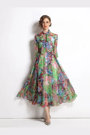 JC Collection Women Multicoloured Floral Tie-Up Neck Maxi Dress
