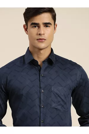 HANCOCK Men Club Geometrical Printed Cotton Satin Slim Fit Party Shirt