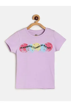 MINI KLUB Girls Round Neck Typography Printed Pure Cotton T-Shirt