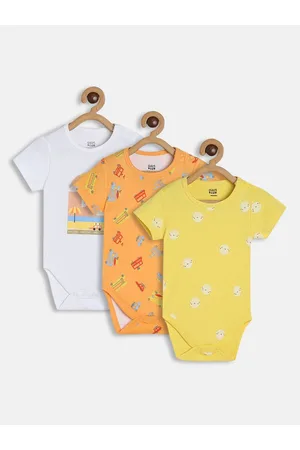 MINI KLUB Infants Boys Pack Of 3 Printed Pure Cotton Rompers
