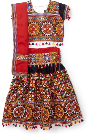 Banjara Girls Kutchi Embroidered Cotton Ready to Wear Lehenga & Blouse With Dupatta