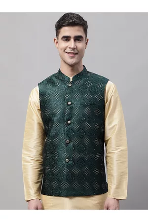 Jompers Men Woven Design Mandarin Collar Nehru Jacket