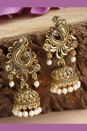 karatcart Gold-Plated Pearls Studded Contemporary Jhumkas Earrings