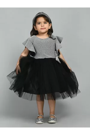 Bella Moda Girls Round Neck Flared Sleeves Satin Dress