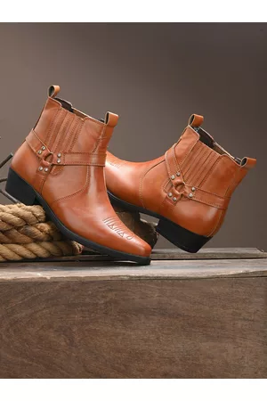 San Frissco Men Tan Brown Faux Leather Slip On Casual Boots