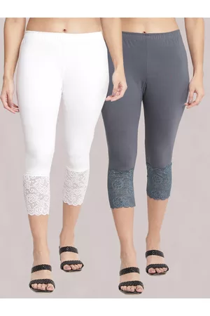GRACIT Women Pack of 2 Cotton Lycra Skinny Fit Capris With Hem Net