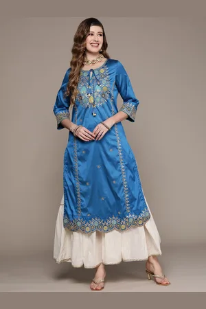 Ishin Women Ethnic Motifs Embroidered Tie-Up Neck Kurta
