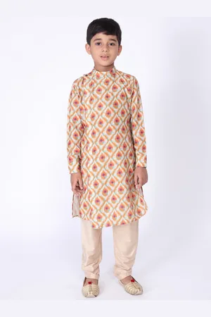 TABARD Boys Woven Design Straight Angrakha Cotton Kurta