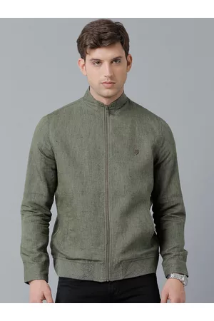 Linen Club Men Linen Mock Collar Sustainable Bomber Jacket