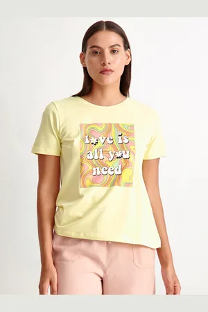 COVER STORY Women Yellow Printed T-shirt