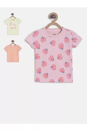 MINI KLUB Girls Pack Of 3 Striped Pure Cotton T-Shirts