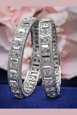 karatcart Set Of 2 Silver-Plated CZ-Studded Bangles
