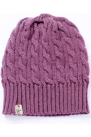 Bharatasya Unisex Kids Cable Knit Purple Beanie