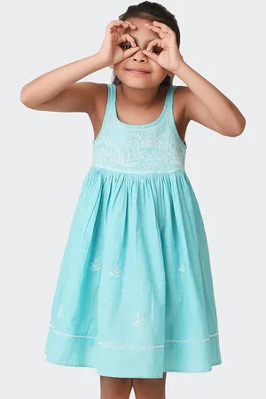 Fabindia Girls Floral Embroidered Cotton A-Line Dress