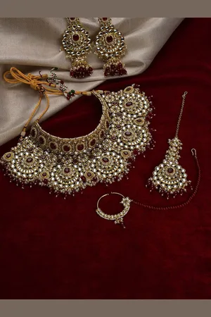 SOHI Gold-Plated Kundan-Studded & Beaded Jewellery Set