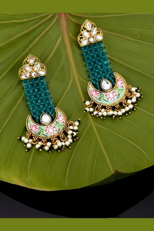 Sukkhi Women Gold-Toned & Green Classic Drop Earrings