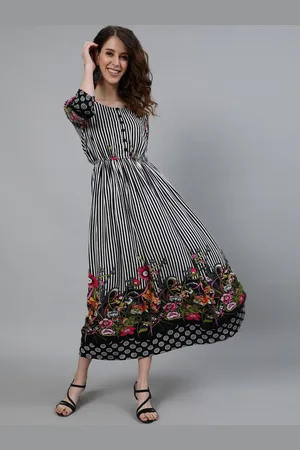 Ishin Black Floral Printed Maxi Fit And Flare Dress