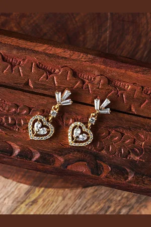 HOT AND BOLD Gold-Plated Zircon Heart Shaped Drop Earrings