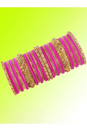 NMII Set Of 46 Zircon Studded & Beaded Velvet Bangles