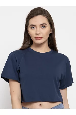 DOOR74 Women Navy Blue T-shirt