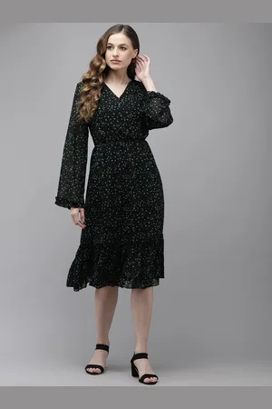 Ishin Georgette Midi Wrap Dress