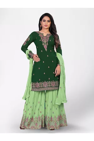 Divine International Trading Co Green & Gold-Toned Embroidered Unstitched Dress Material