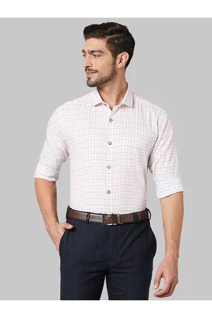 Park Avenue Men White Slim Fit Checked Casual Shirt