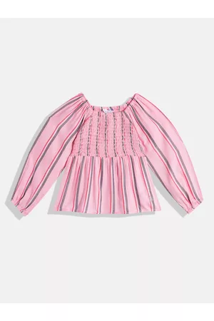 Ralph Lauren Girls Striped Square Neck Bishop Sleeves Smocked Fit & Flare Dress